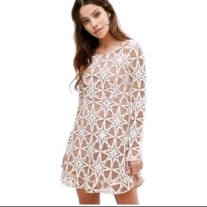 NWT For Love & Lemons Women Mini Star Metz Dress Nude White Lace Size Medium